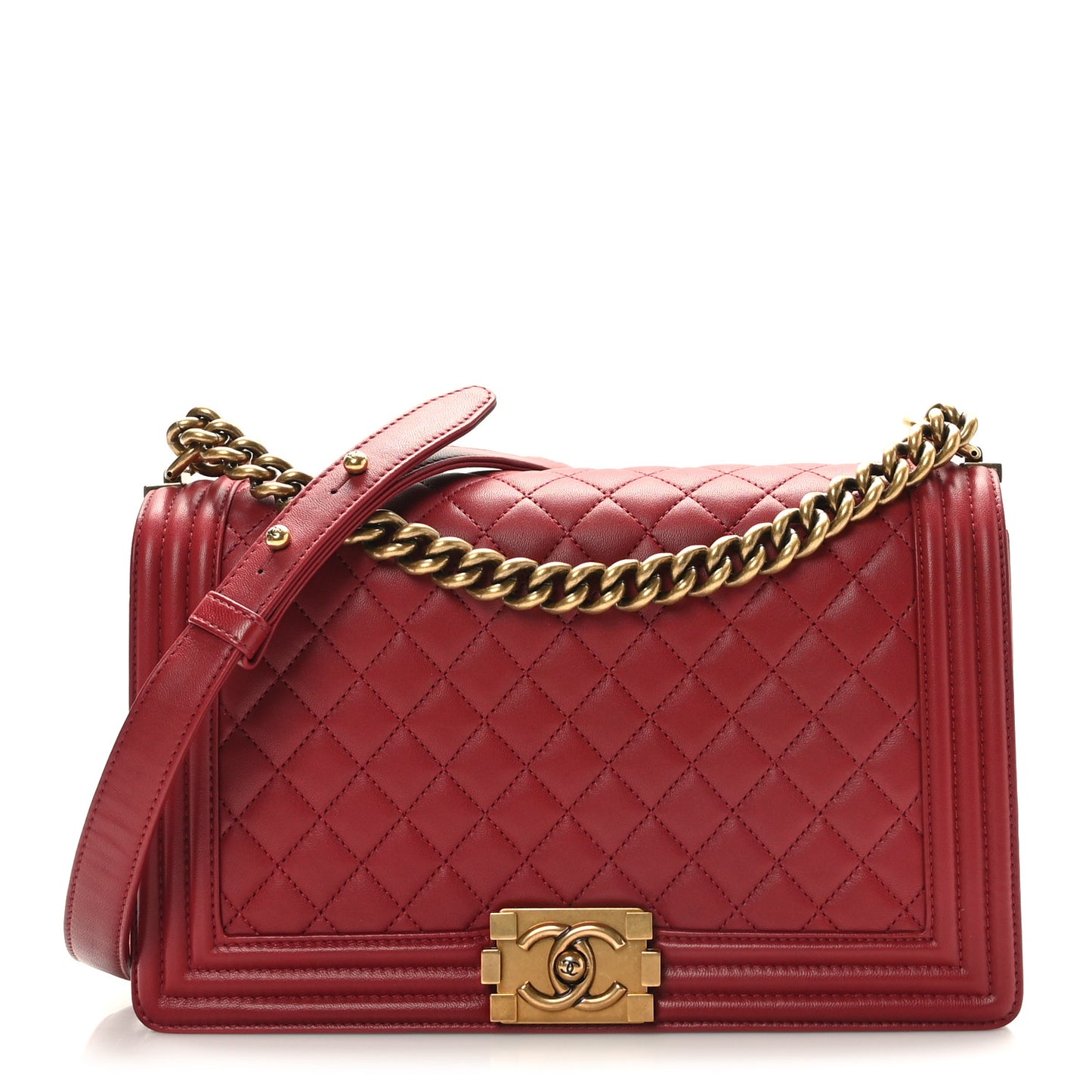 Calfskin Quilted New Medium Boy Flap Red