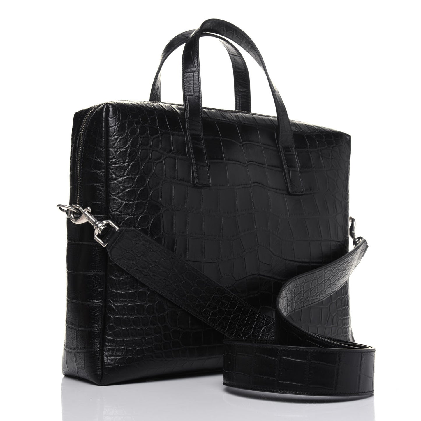 Calfskin Crocodile Embossed Bold Briefcase Black