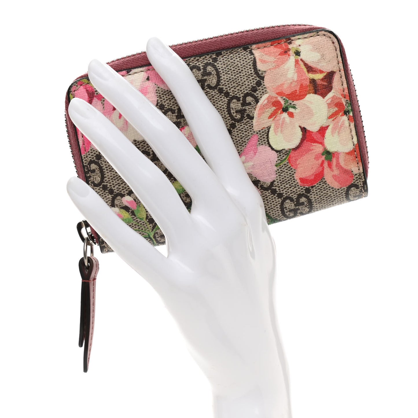 GG Supreme Monogram Blooms Zip Around Card Case Wallet Beige Multicolor Dry Rose