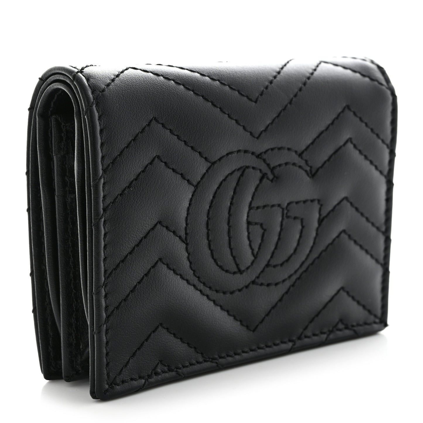 Calfskin Matelasse GG Marmont Card Case Wallet Black