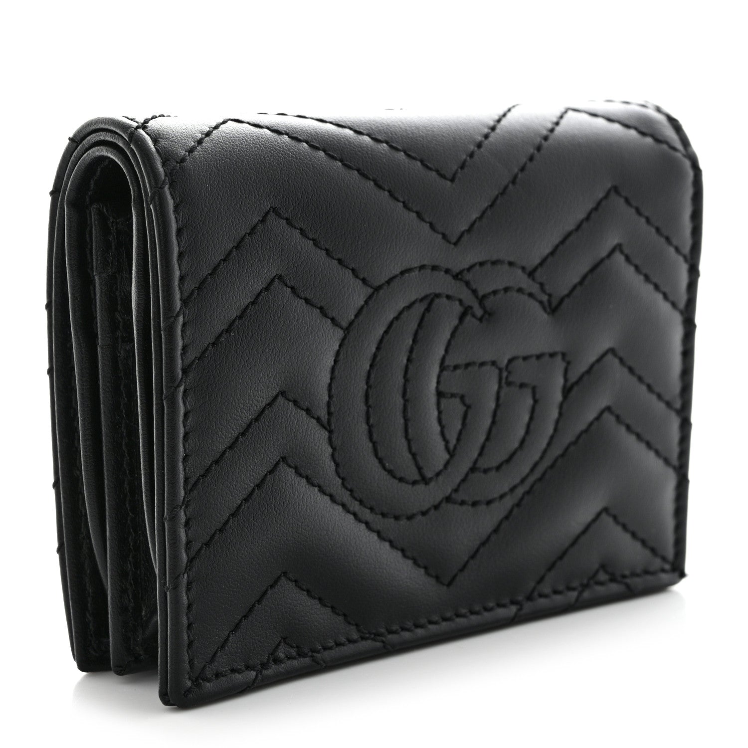 Gucci Calfskin Matelasse GG Marmont Card Case Wallet Black 3 of 10