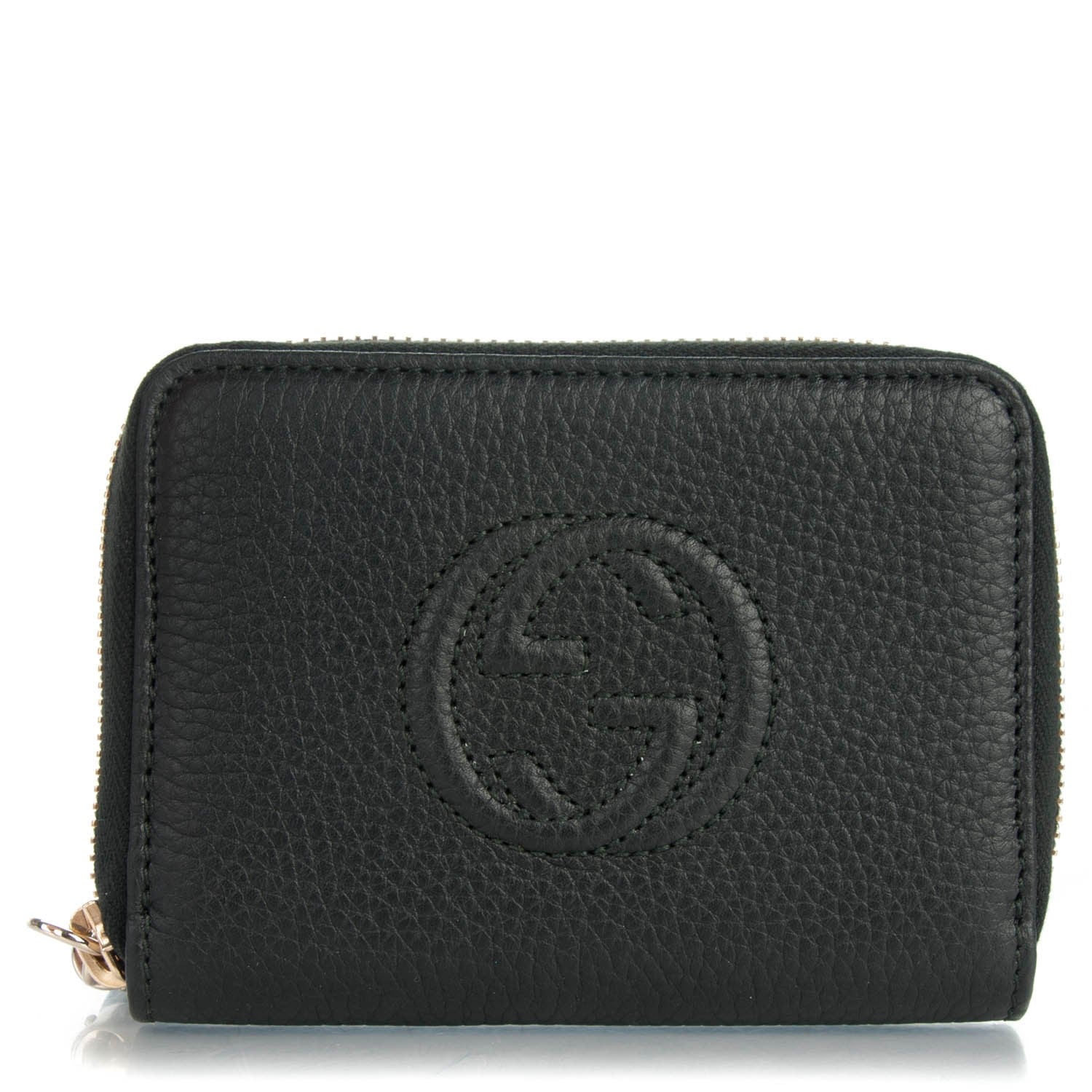 Gucci Pebbled Calfskin Soho Compact Disco Zip Around Wallet Black 1 of 7
