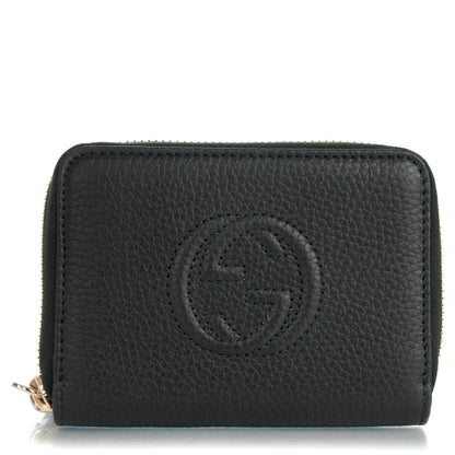 Gucci Pebbled Calfskin Soho Compact Disco Zip Around Wallet Black 1 of 7
