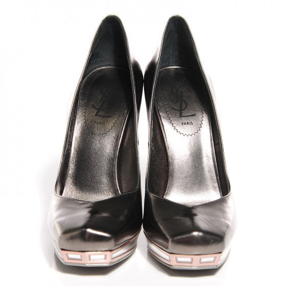 Saint Laurent Metallic Calfskin Mirror Heel Pumps 37 Anthracite 2 of 12