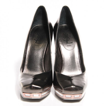 Saint Laurent Metallic Calfskin Mirror Heel Pumps 37 Anthracite 2 of 12