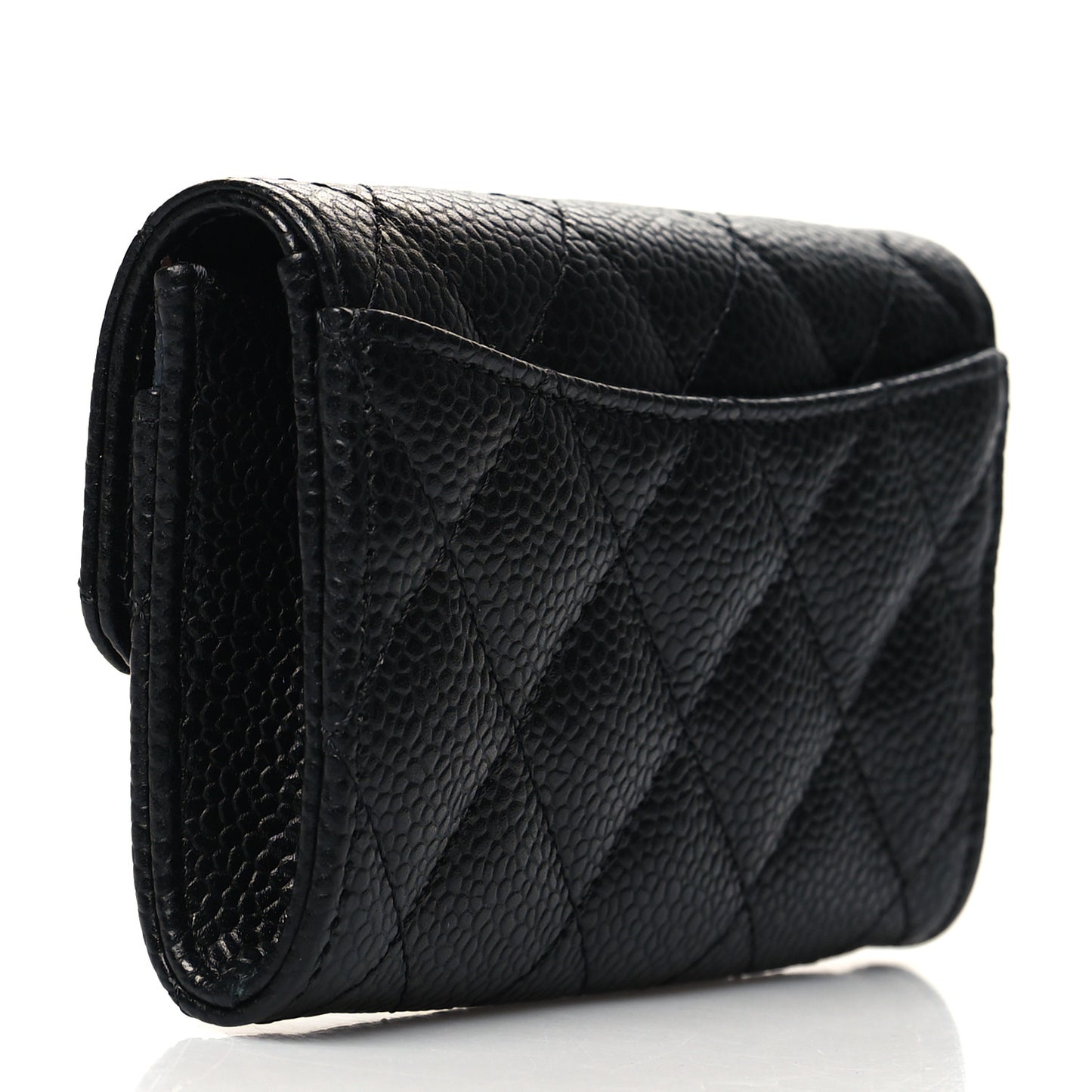 Caviar Quilted Flap Card Holder Wallet Black