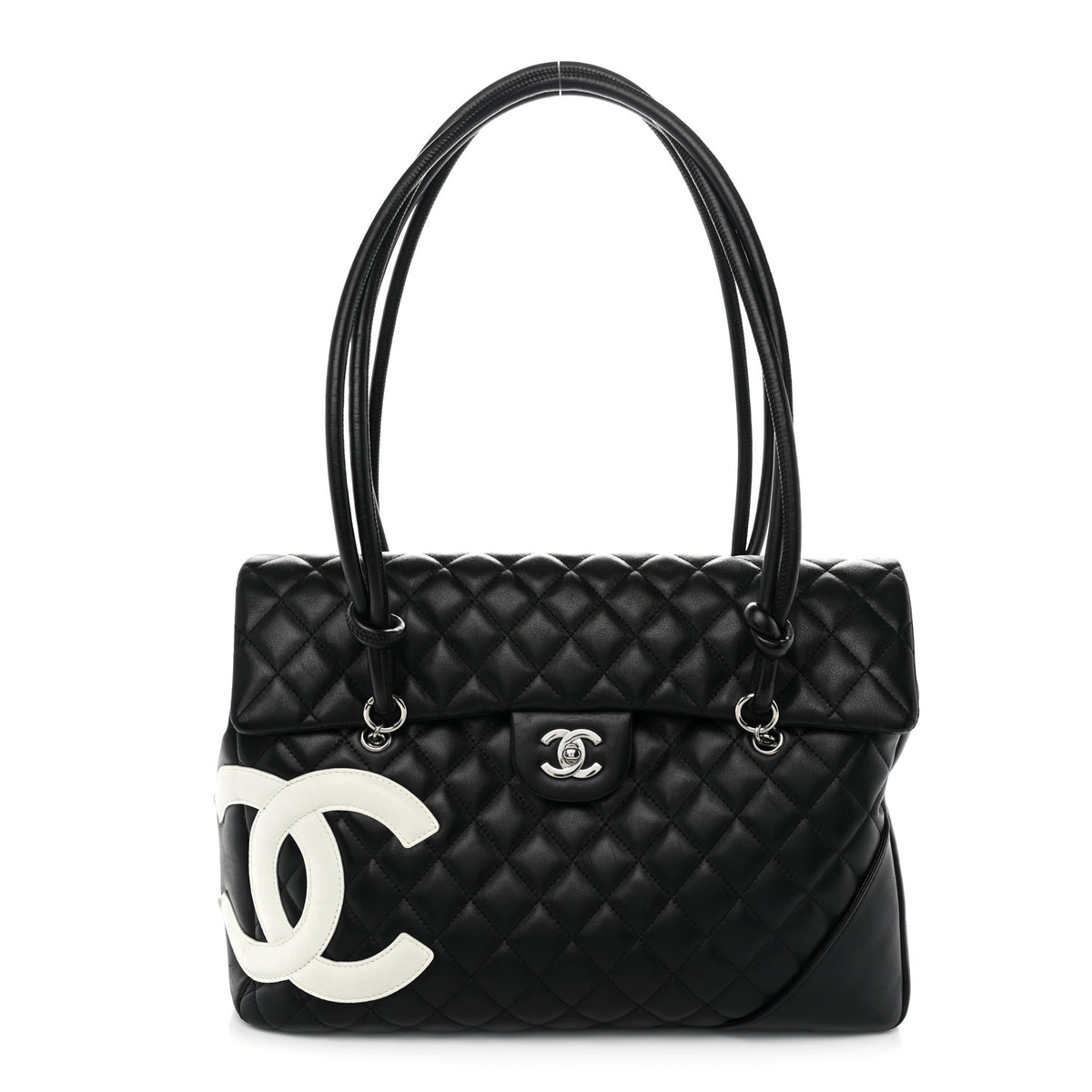 Chanel Calfskin Quilted Large Cambon Flap Black White 1 of 12