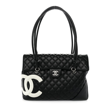 Chanel Calfskin Quilted Large Cambon Flap Black White 1 of 12