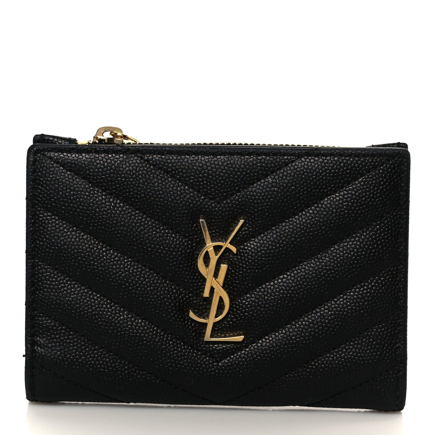 Grain De Poudre Matelasse Chevron Monogram Zipped Two-Part Wallet Black