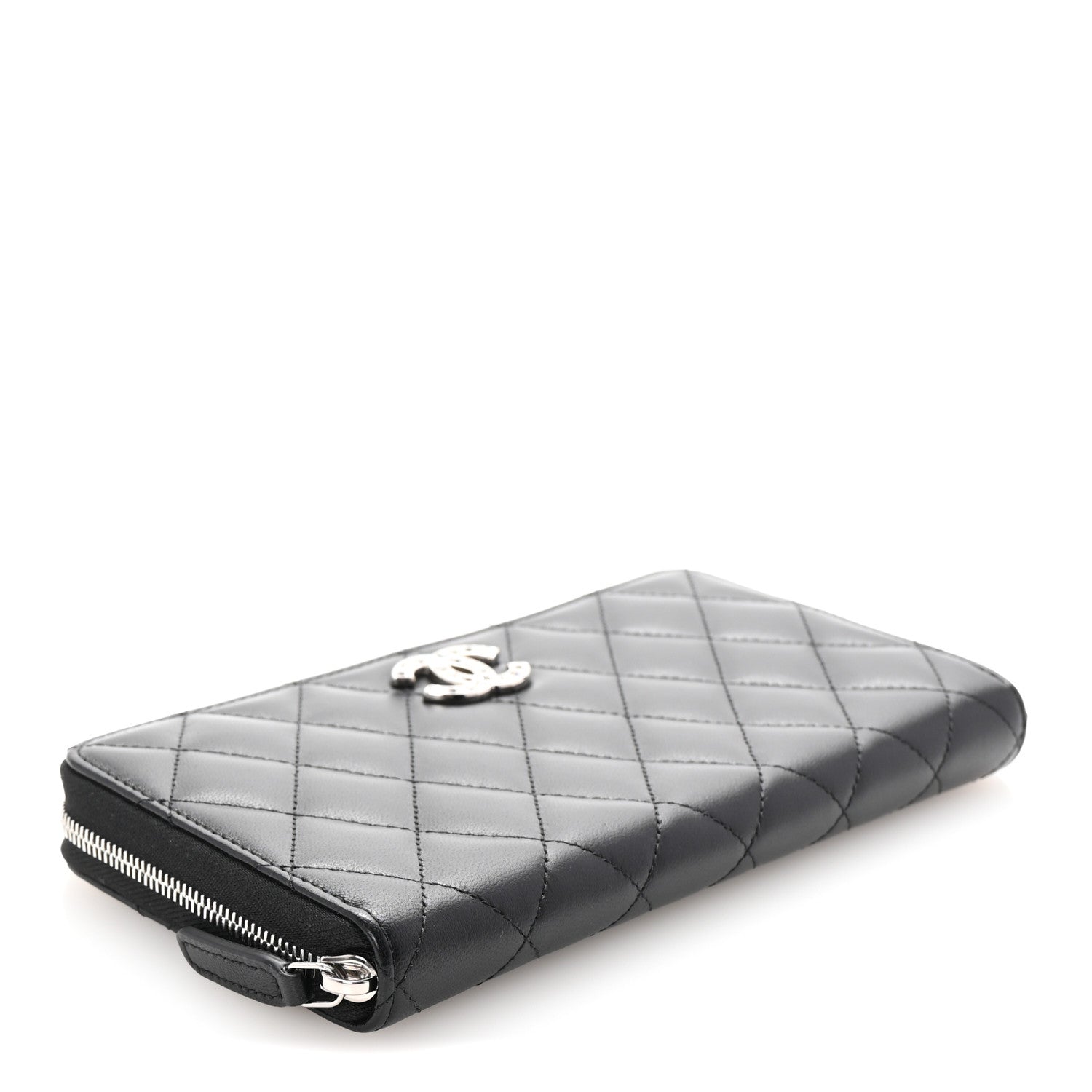 Chanel Lambskin Quilted Baguette Crystal Large Gusset Zip Around Wallet Black 4 of 8