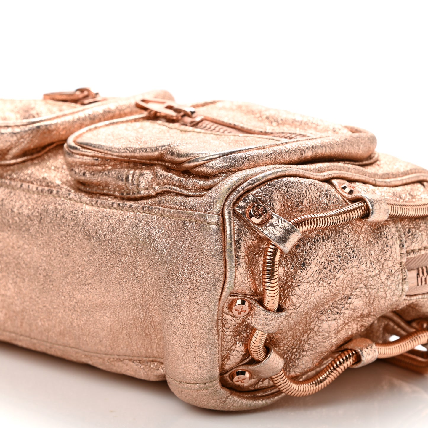 Crinkled Metallic Goatskin Brenda Chain Rose Gold