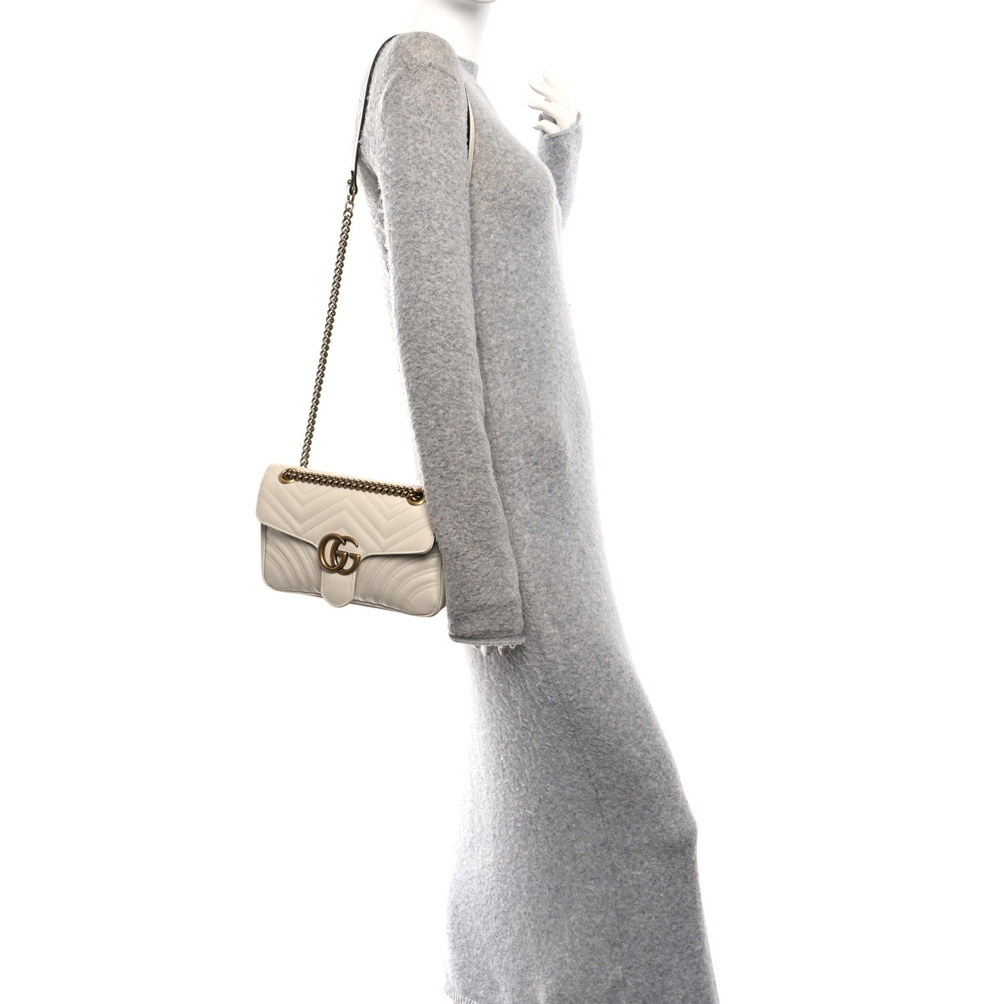 Calfskin Matelasse Small GG Marmont Shoulder Bag White