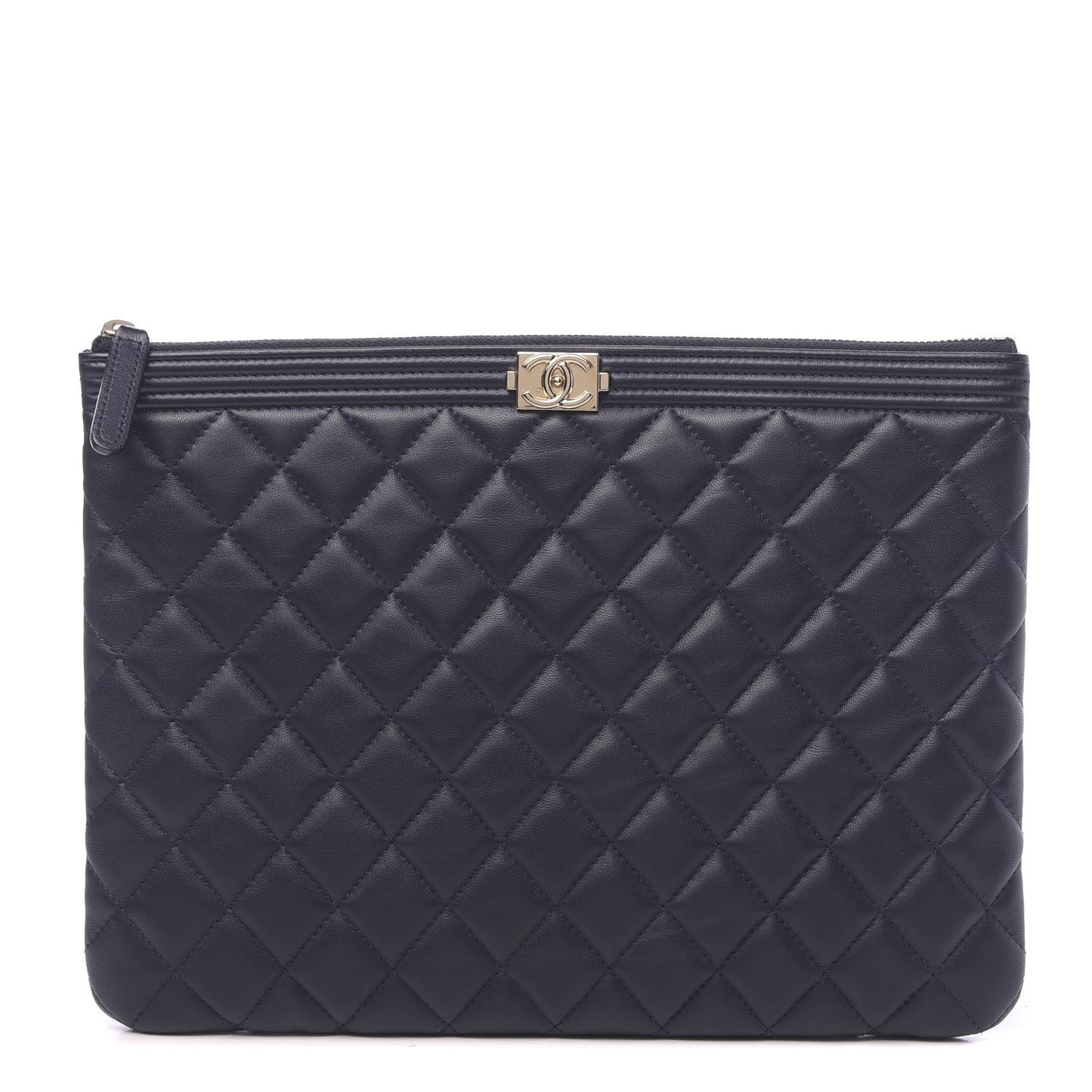 Lambskin Quilted Medium Boy Cosmetic Case Navy