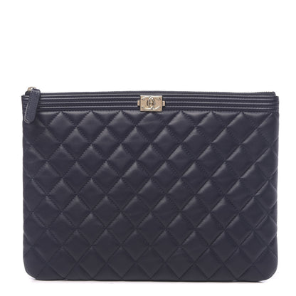 Chanel Lambskin Quilted Medium Boy Cosmetic Case Navy 1 of 9