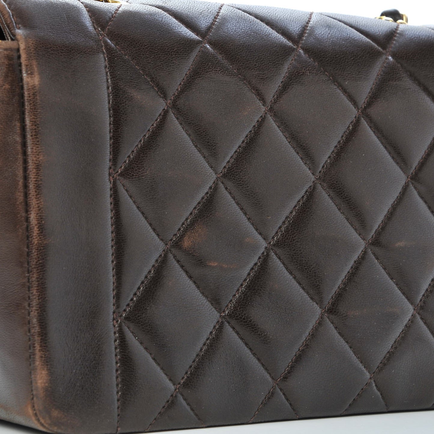 Lambskin Quilted Small Single Flap Brown