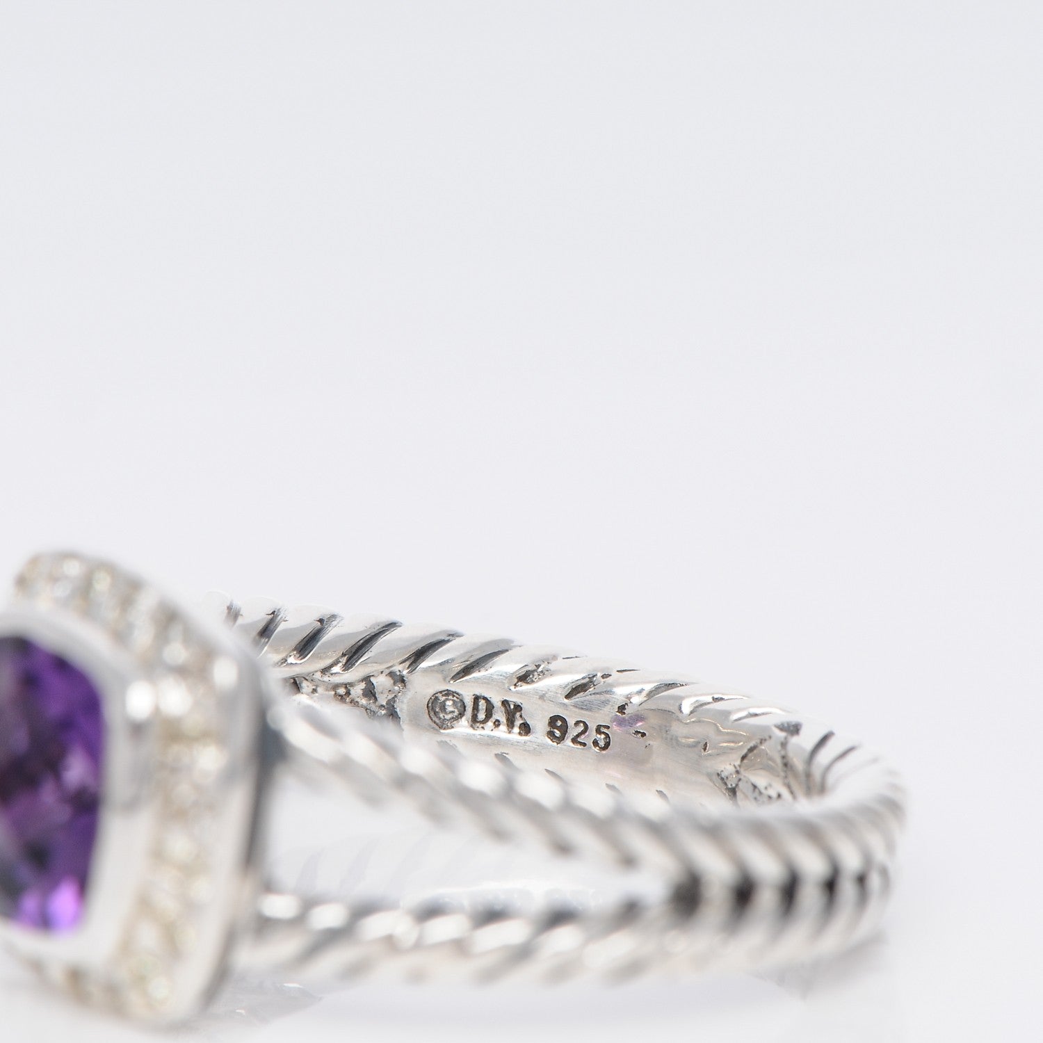David Yurman Sterling Silver Diamond Amethyst 7mm Petite Albion Ring 53 6.5 5 of 5