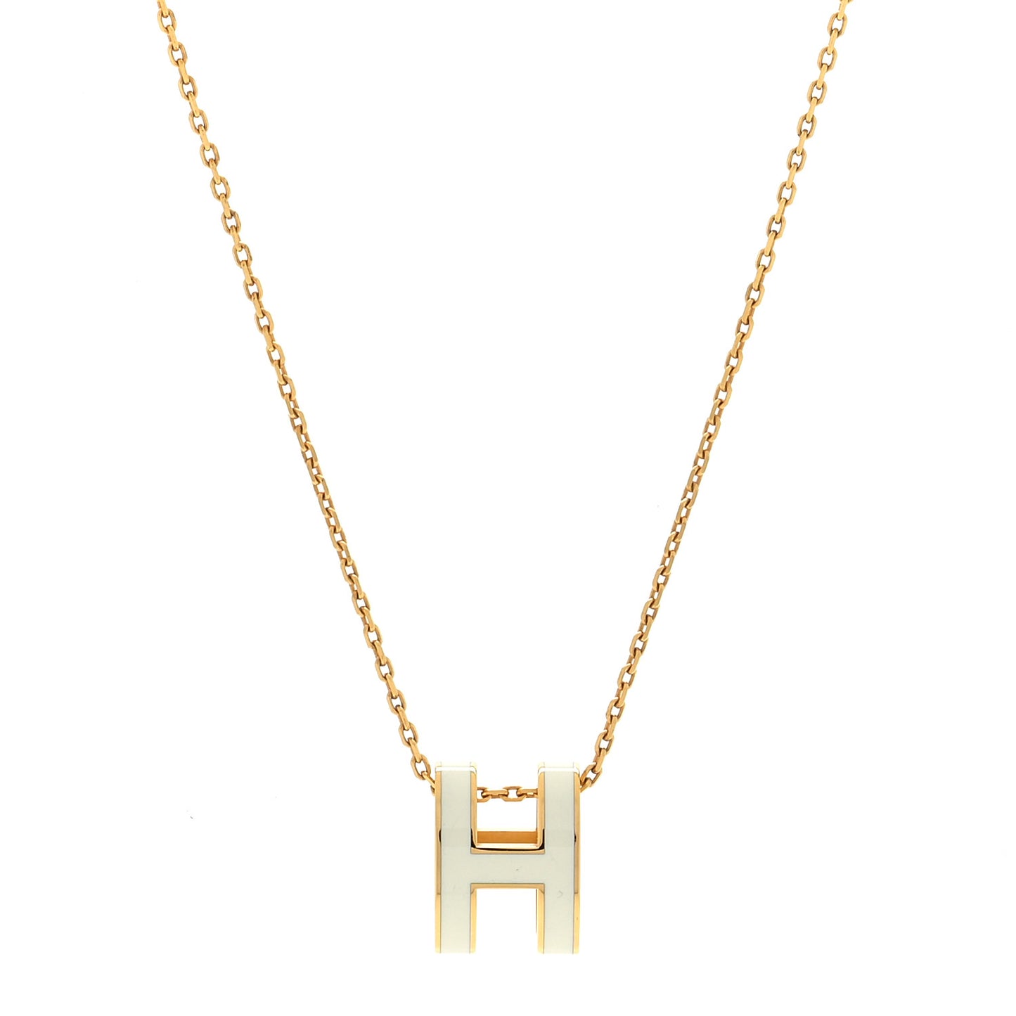 Lacquered Gold Pop H Pendant Necklace White