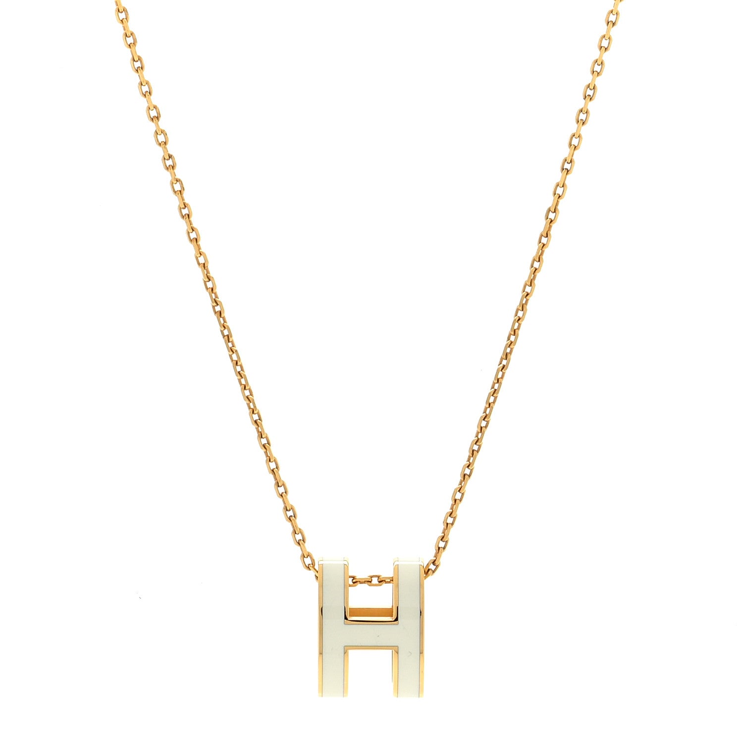 Hermes Lacquered Gold Pop H Pendant Necklace White 1 of 4