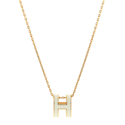 Hermes Lacquered Gold Pop H Pendant Necklace White 1 of 4