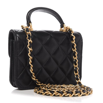 Chanel Lambskin Quilted Top Handle Flap Coin Purse With Chain Black 3 of 11
