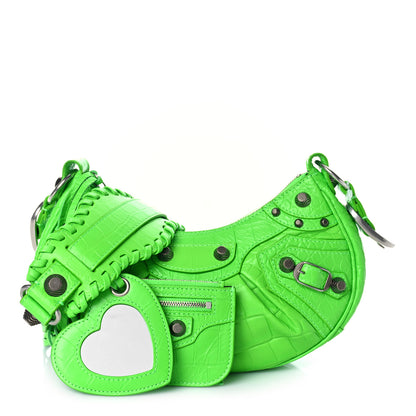 Balenciaga Extra Supple Calfskin Crocodile Embossed Le Cagole Shoulder Bag XS Acid Green 1 of 11