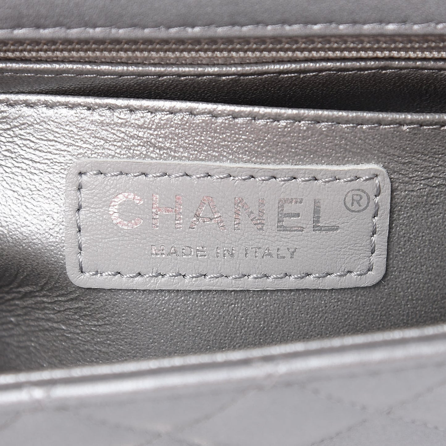 Metallic Lambskin Quilted Mini Rectangular Flap Silver