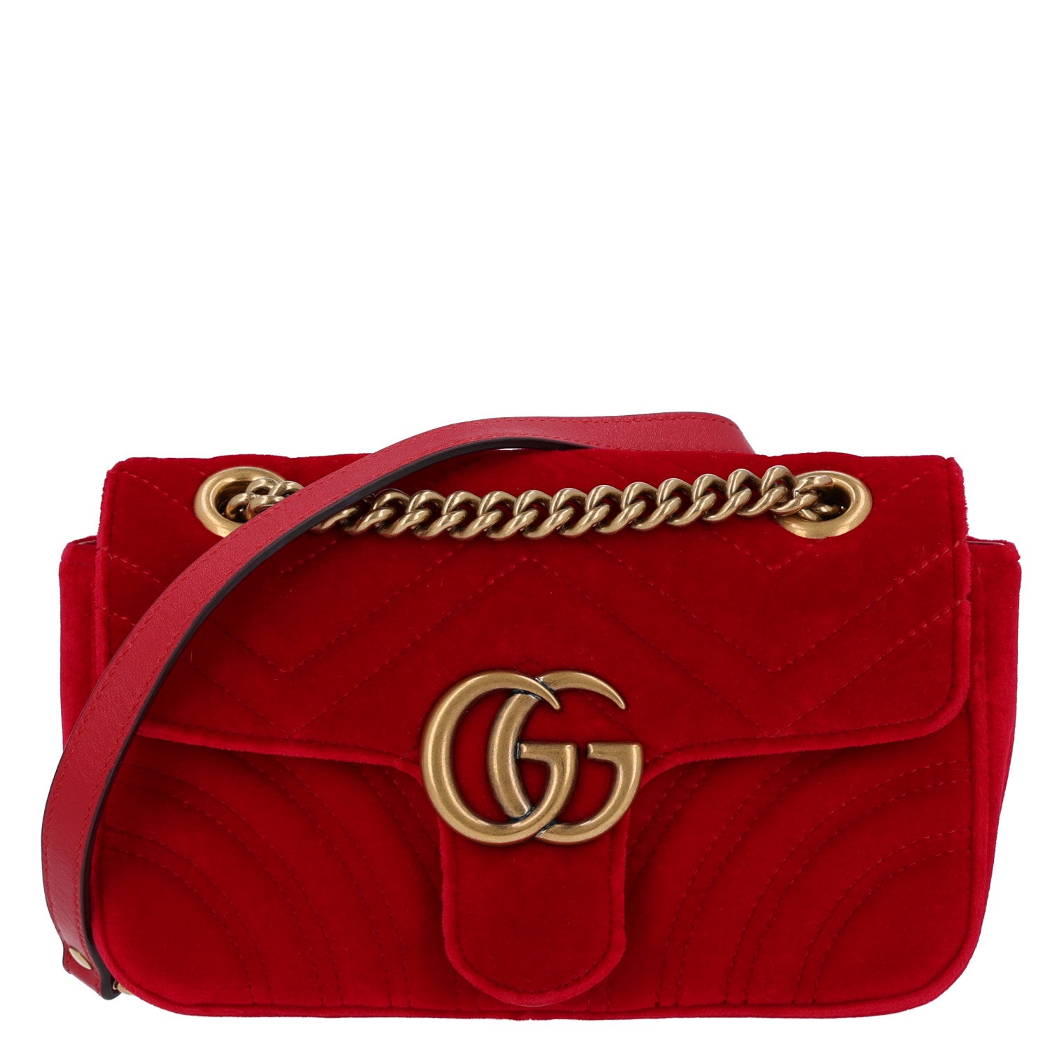 Gucci Velvet Matelasse Mini GG Marmont Shoulder Bag  Hibiscus Red 1 of 10