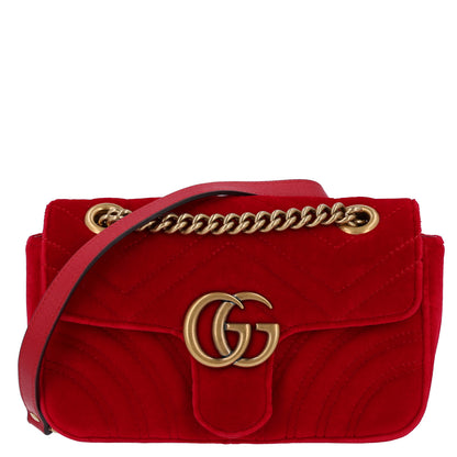 Gucci Velvet Matelasse Mini GG Marmont Shoulder Bag  Hibiscus Red 1 of 10