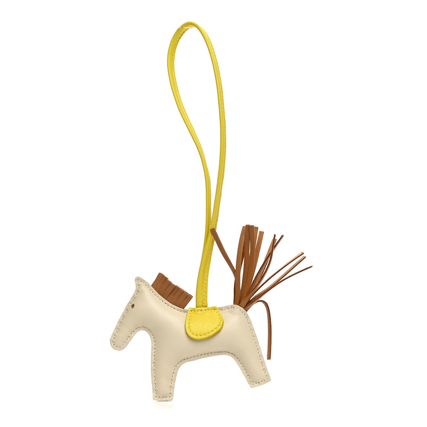 Hermes Milo Lambskin Grigri Rodeo Horse Bag Charm PM Craie Chai