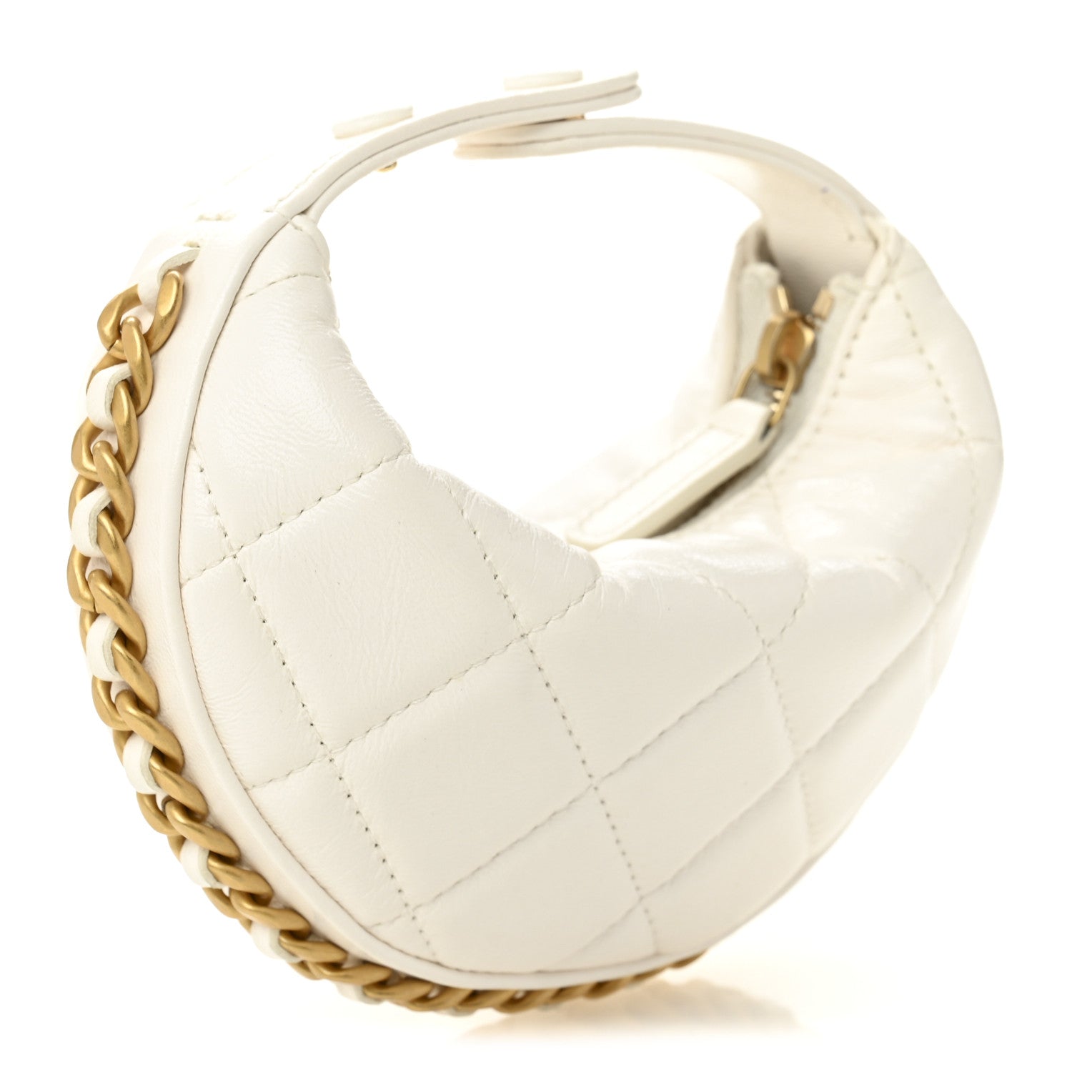 Chanel Shiny Crumpled Lambskin Quilted Chain Around Mini Pouch White 3 of 11