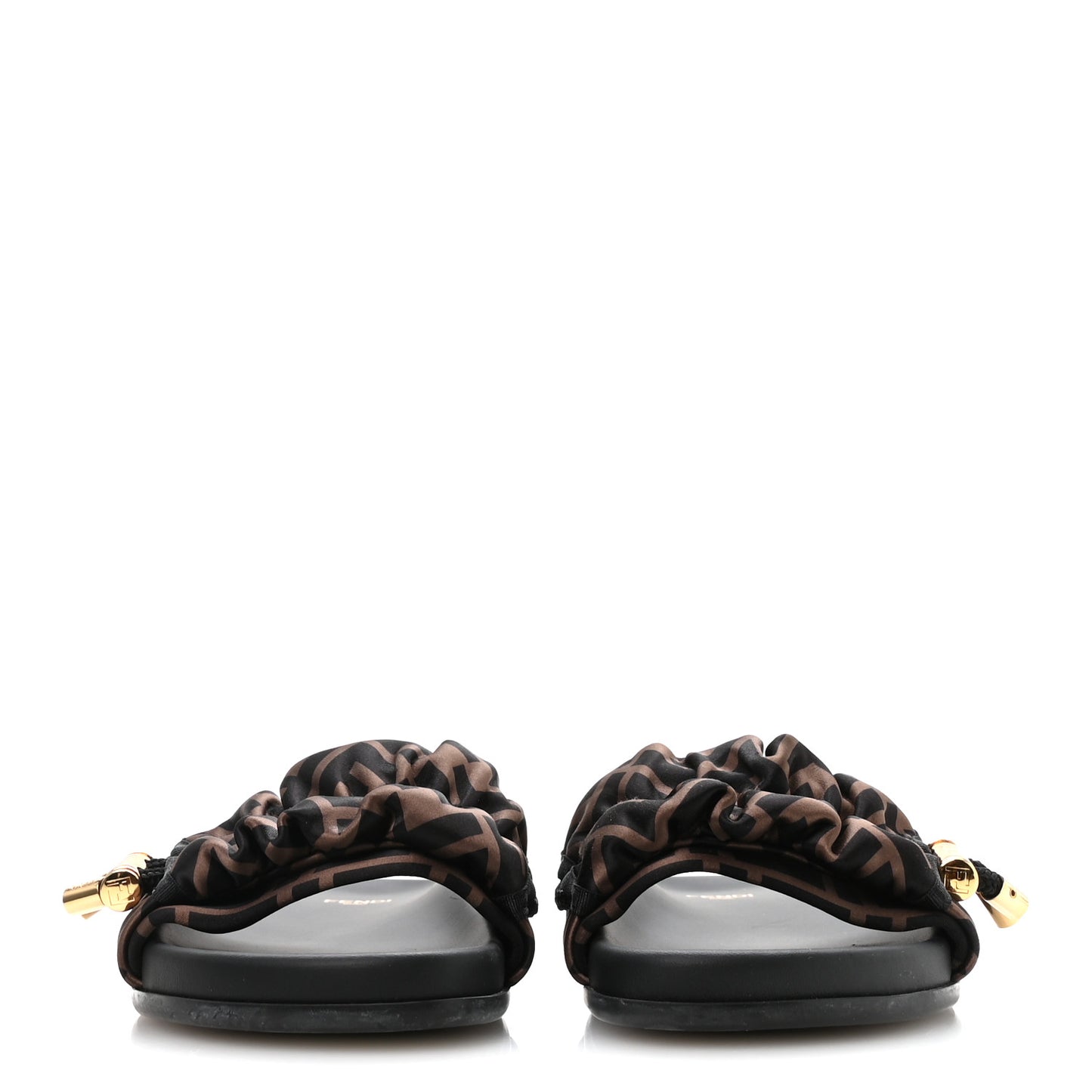 Satin FF Fendi Feel Slide Sandals 37 Tobacco Black