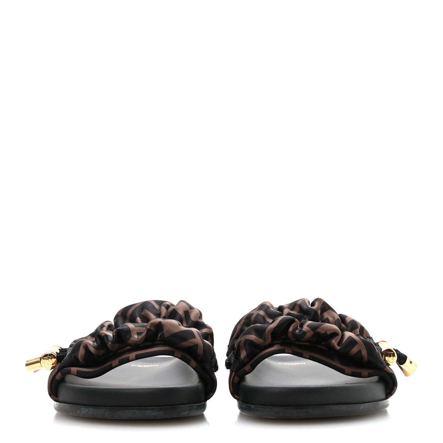 Fendi Satin FF Fendi Feel Slide Sandals 37 Tobacco Black 3 of 7