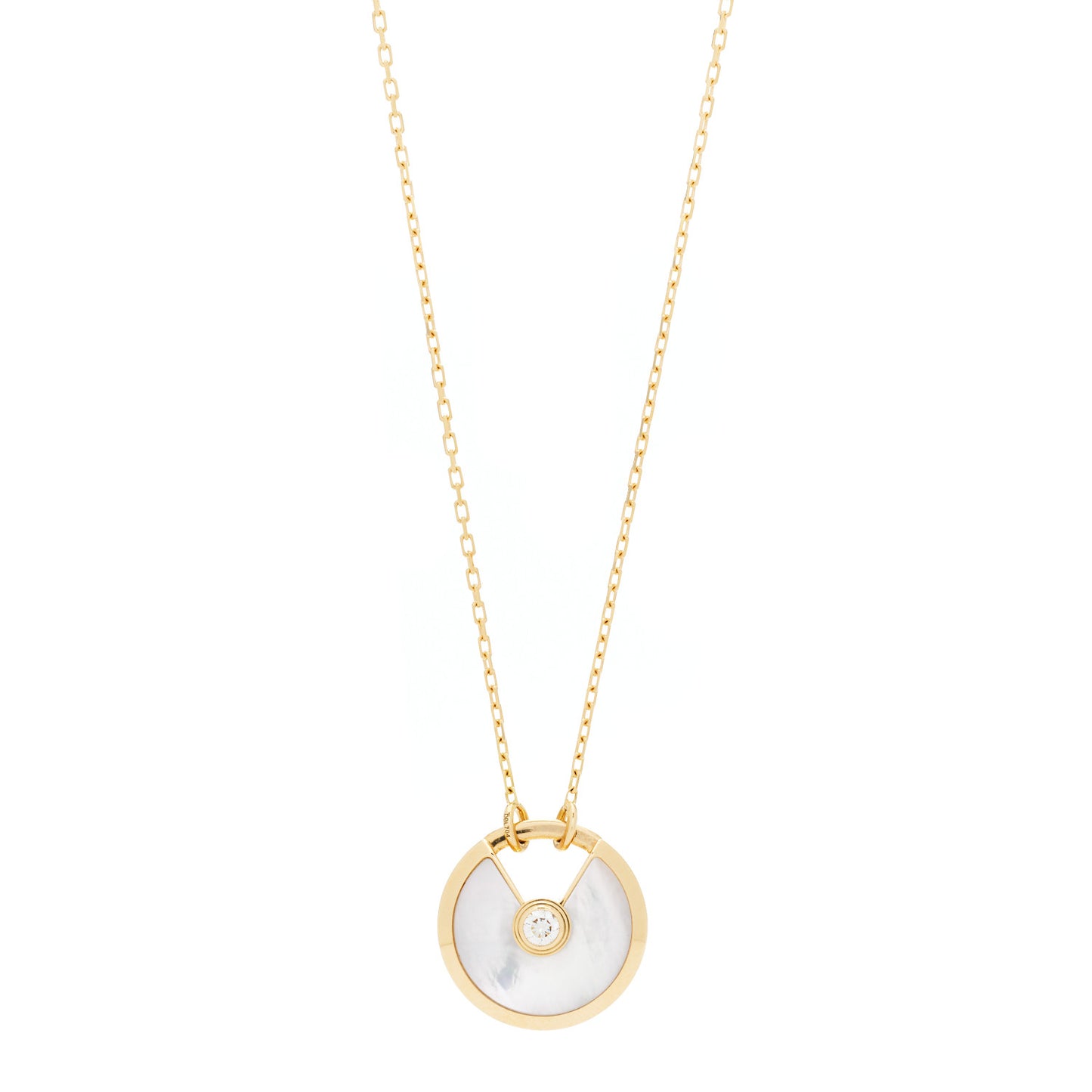 18K Yellow Gold Diamond Mother of Pearl SM Amulette de Cartier Pendant Necklace