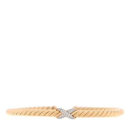 David Yurman 18K Yellow Gold Diamond 4mm Cablespira X Station Cable Bracelet 1 of 3