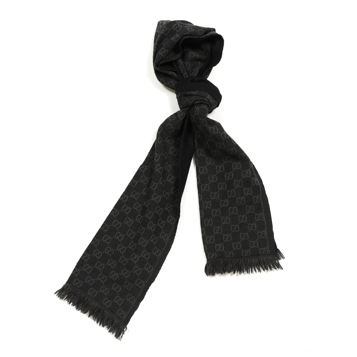 Wool GG Monogram Arliss Fringe Scarf Anthracite Black