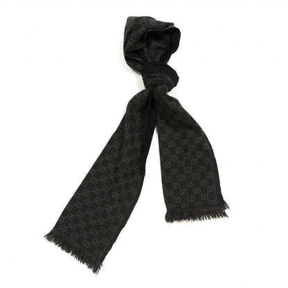 Gucci Wool GG Monogram Arliss Fringe Scarf Anthracite Black 1 of 4