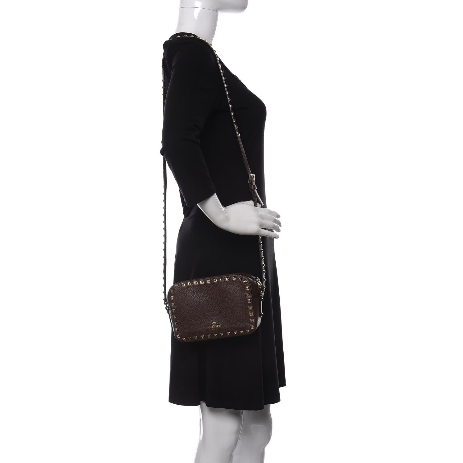 Valentino Garavani Pebbled Calfskin Rockstud Camera Crossbody Bag Cacao 2 of 10