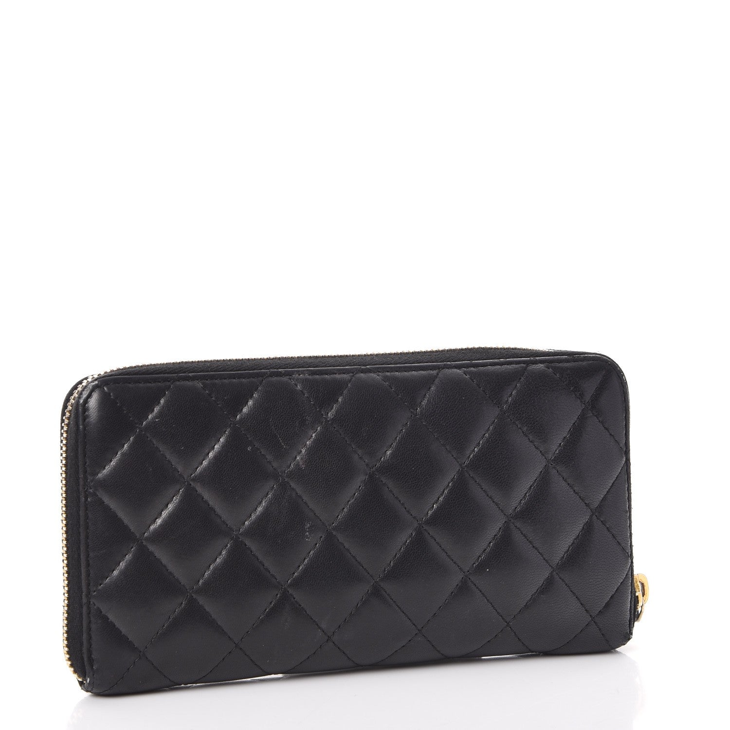 Chanel Lambskin Quilted Large Gusset Zip Around Wallet Black 3 of 15