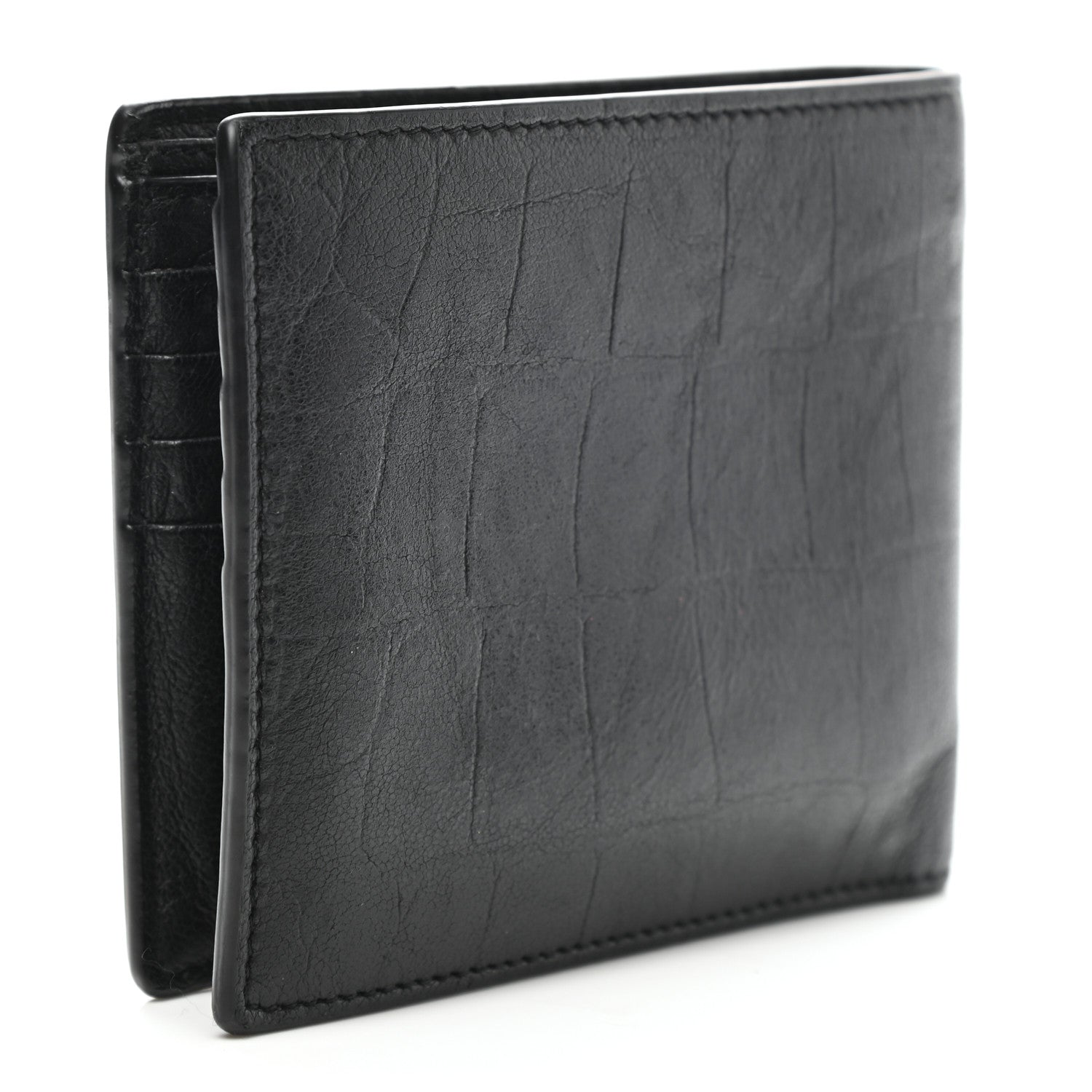 Saint Laurent Calfskin Crocodile Embossed Monogram Bifold Wallet Black 3 of 11