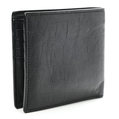 Saint Laurent Calfskin Crocodile Embossed Monogram Bifold Wallet Black 3 of 11