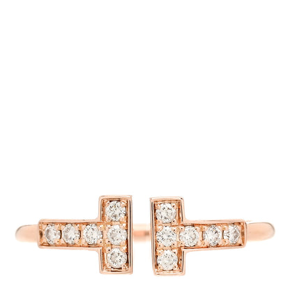Tiffany 18K Rose Gold Diamond T Wire Ring 50 5.5 1 of 5