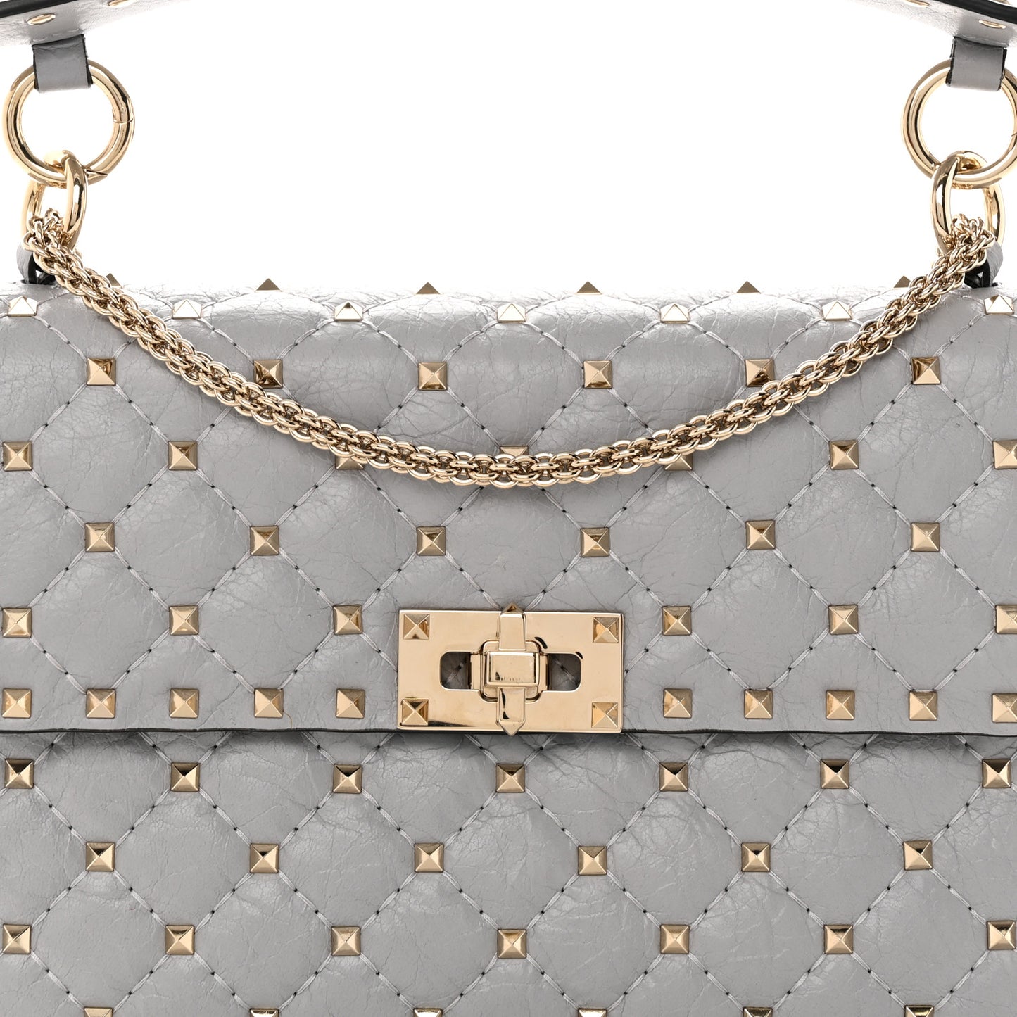 Craquele Nappa Medium Rockstud Spike Shoulder Bag Pastel Grey