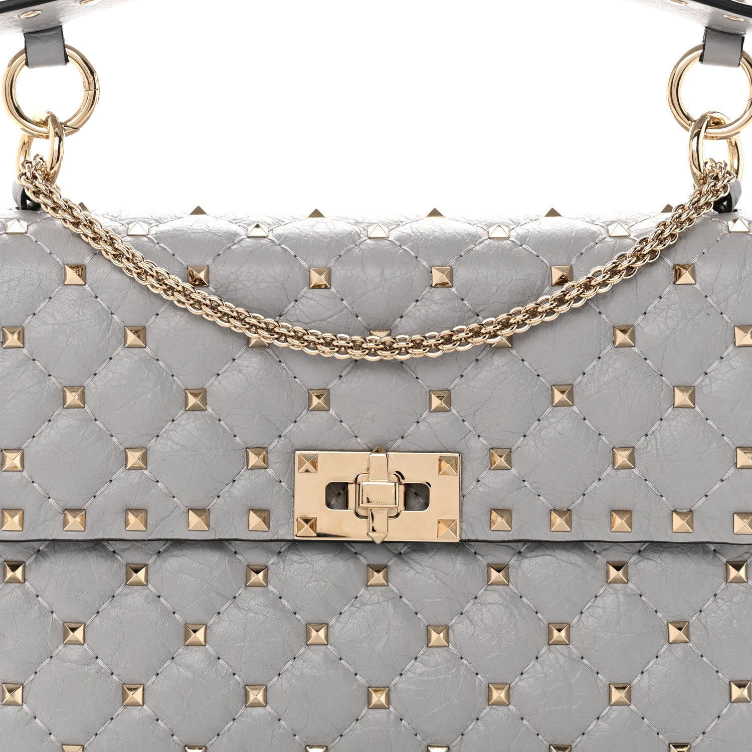 Valentino Garavani Craquele Nappa Medium Rockstud Spike Shoulder Bag Pastel Grey 7 of 13