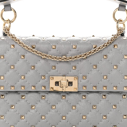 Valentino Garavani Craquele Nappa Medium Rockstud Spike Shoulder Bag Pastel Grey 7 of 13