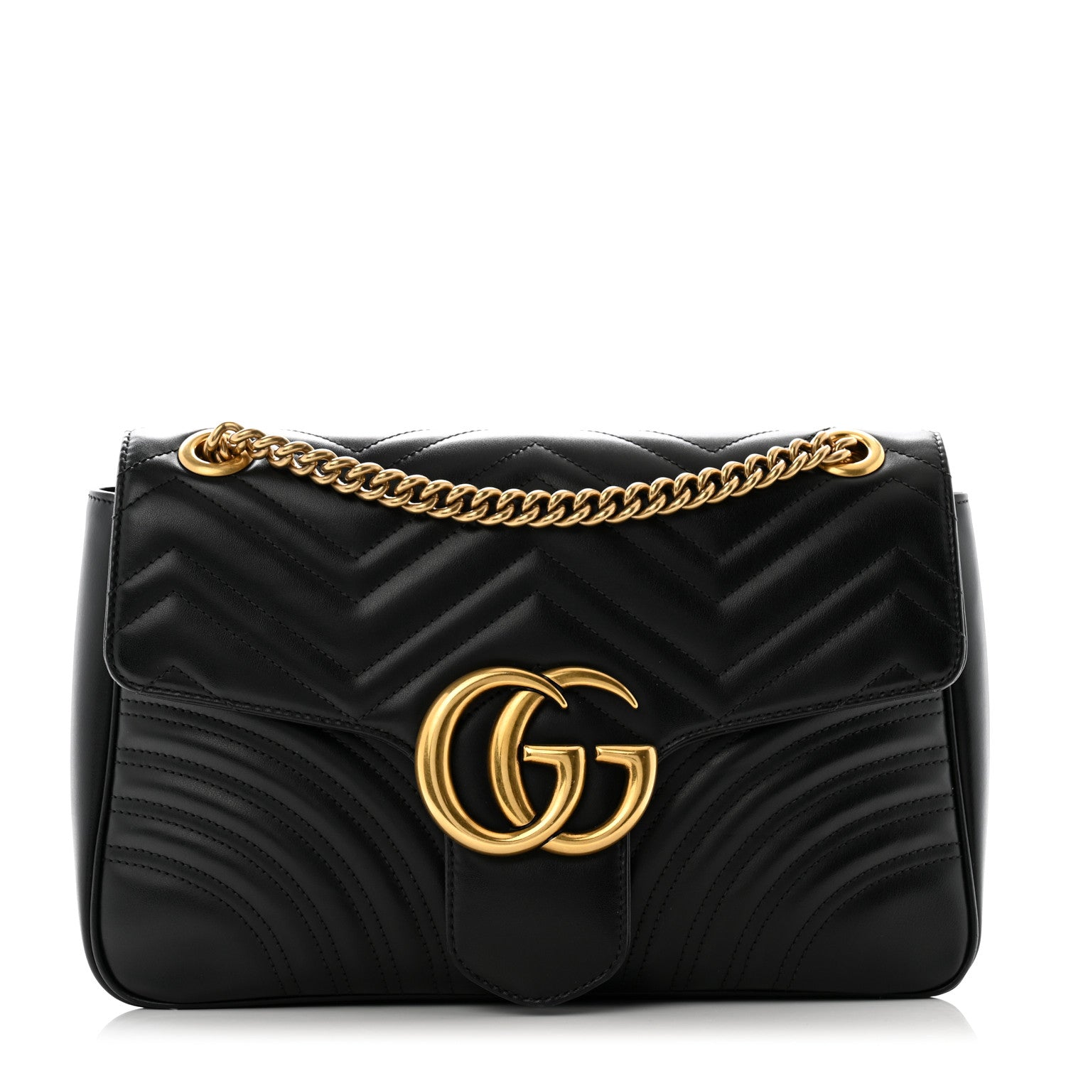Gucci Calfskin Matelasse Medium GG Marmont Shoulder Bag Black 1 of 11
