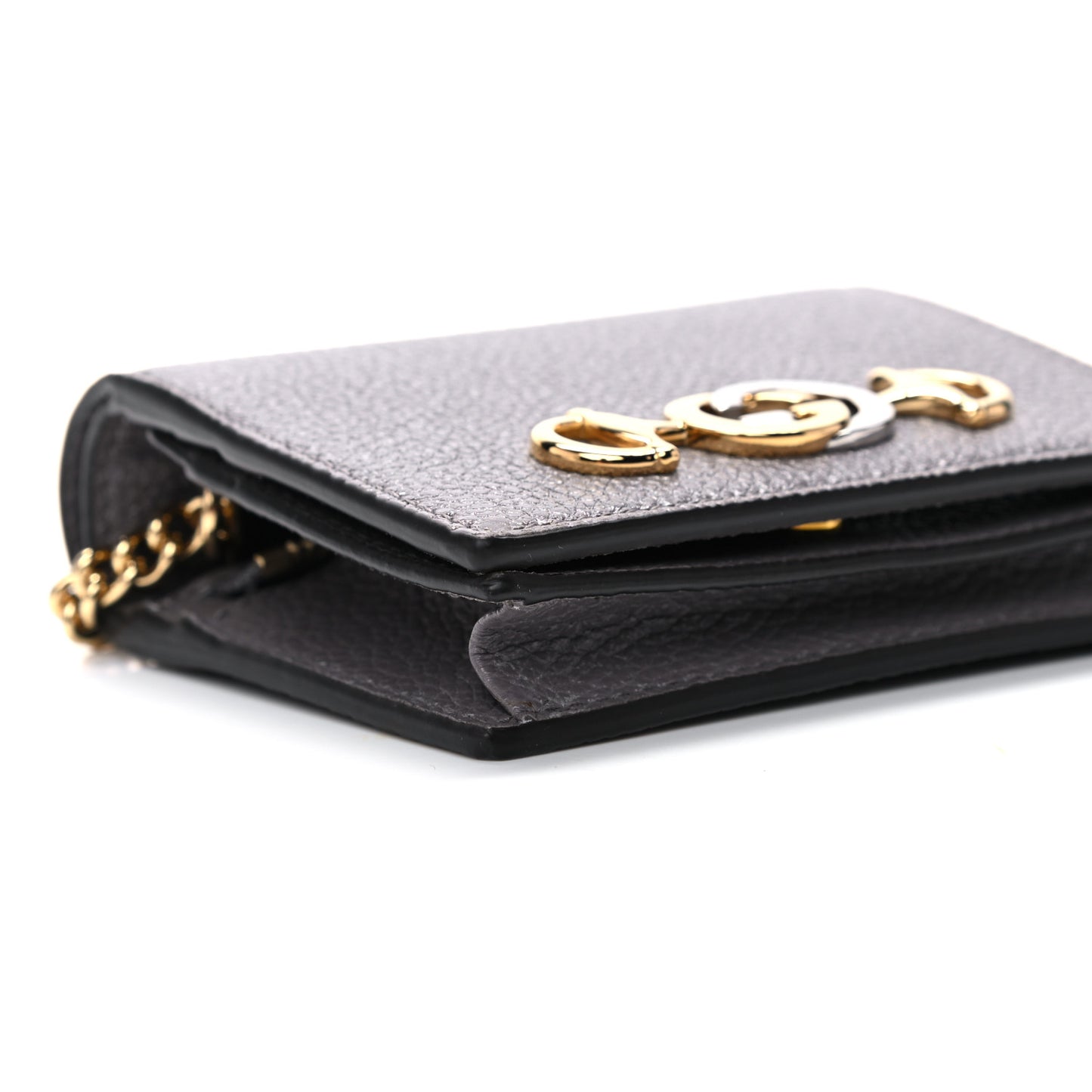 Grainy Calfskin Zumi Chain Card Case Wallet Dusty Grey
