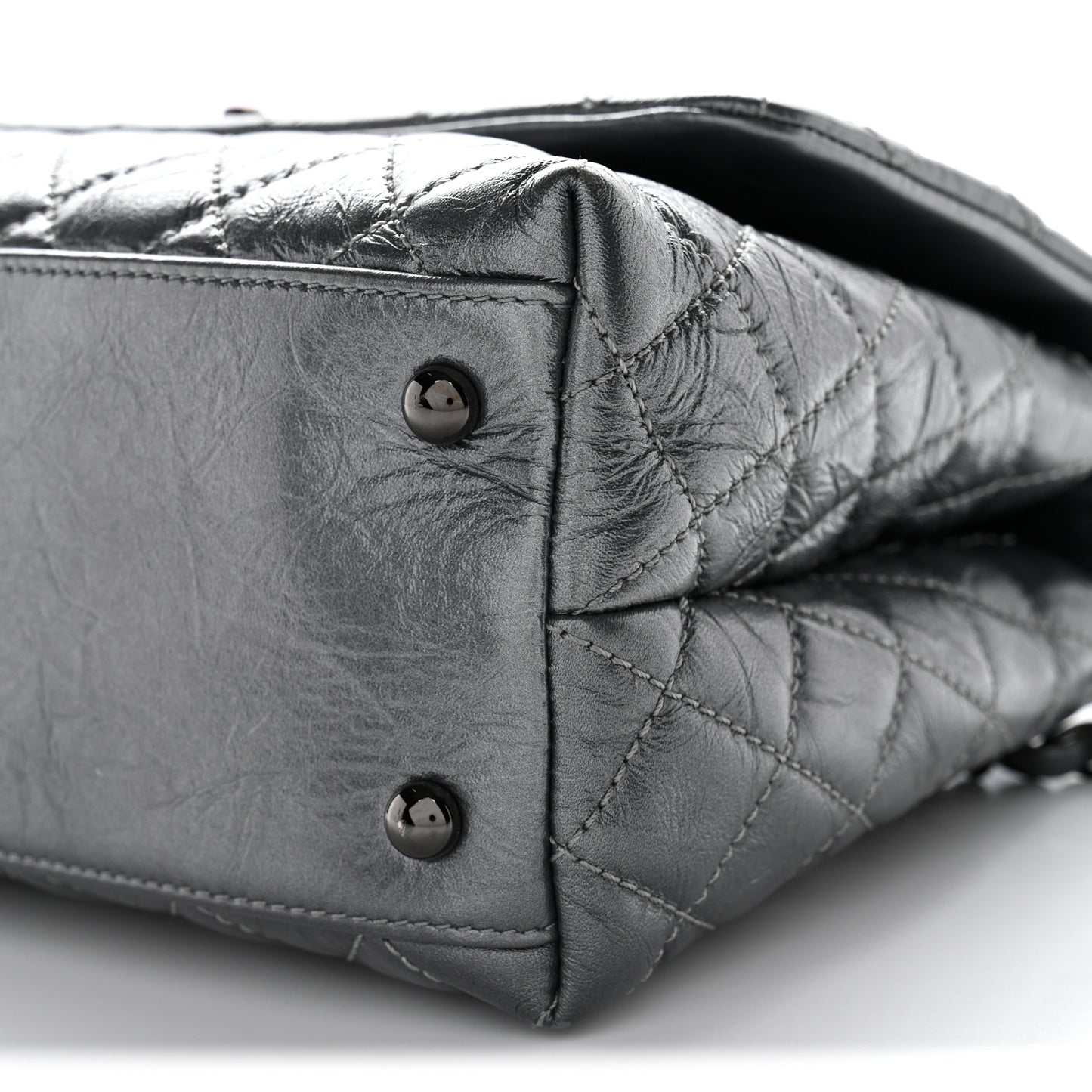 Metallic Aged Calfskin Quilted Small Coco Handle Flap Charcoal