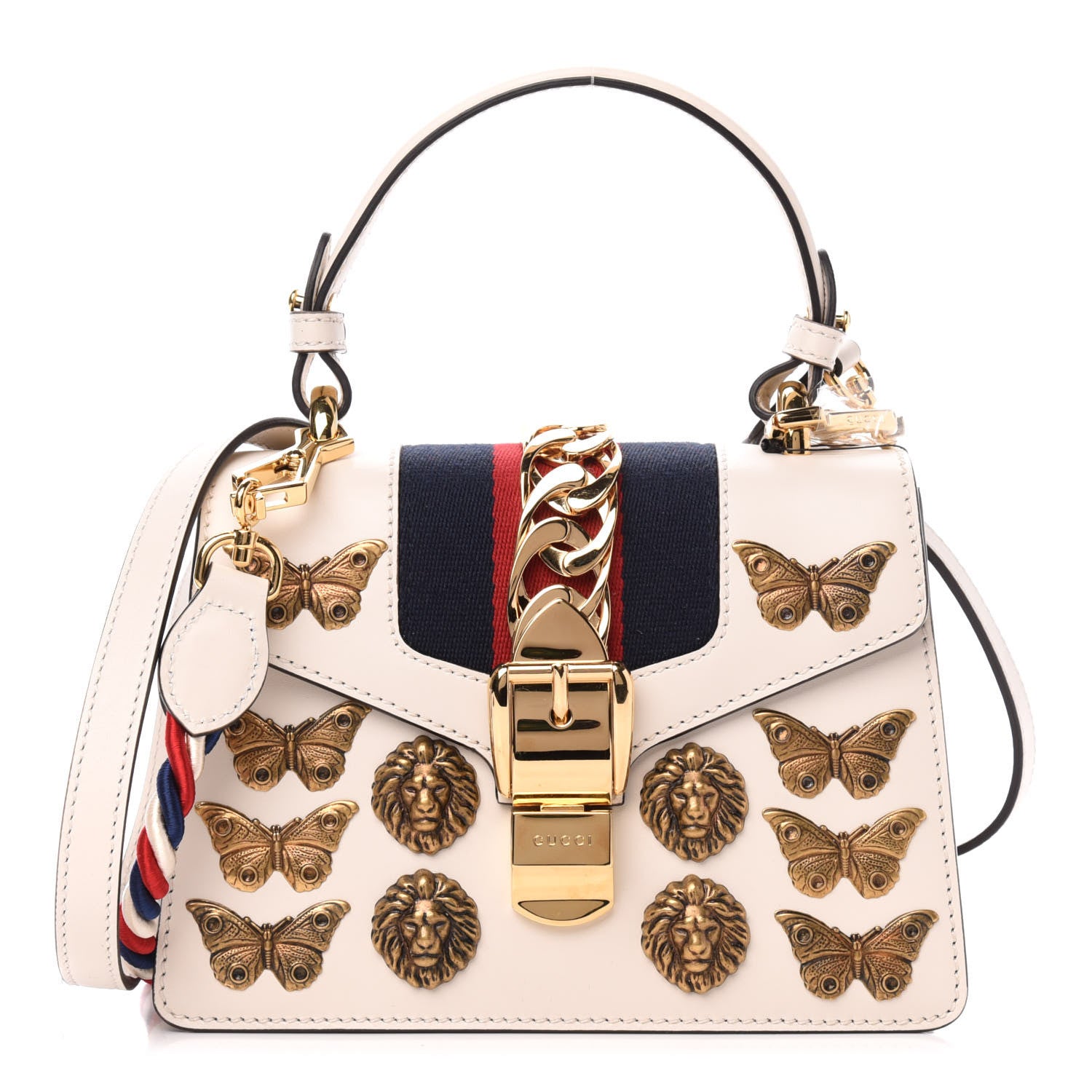 Gucci Calfskin Animal Studs Mini Sylvie Top Handle Bag White 1 of 11
