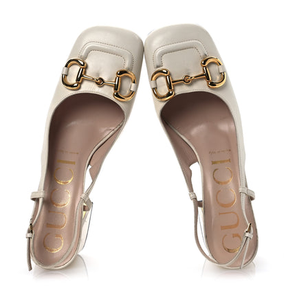 Gucci Malaga Kid Horsebit 75mm Slingback Pumps 39.5 Mystic White 2 of 14