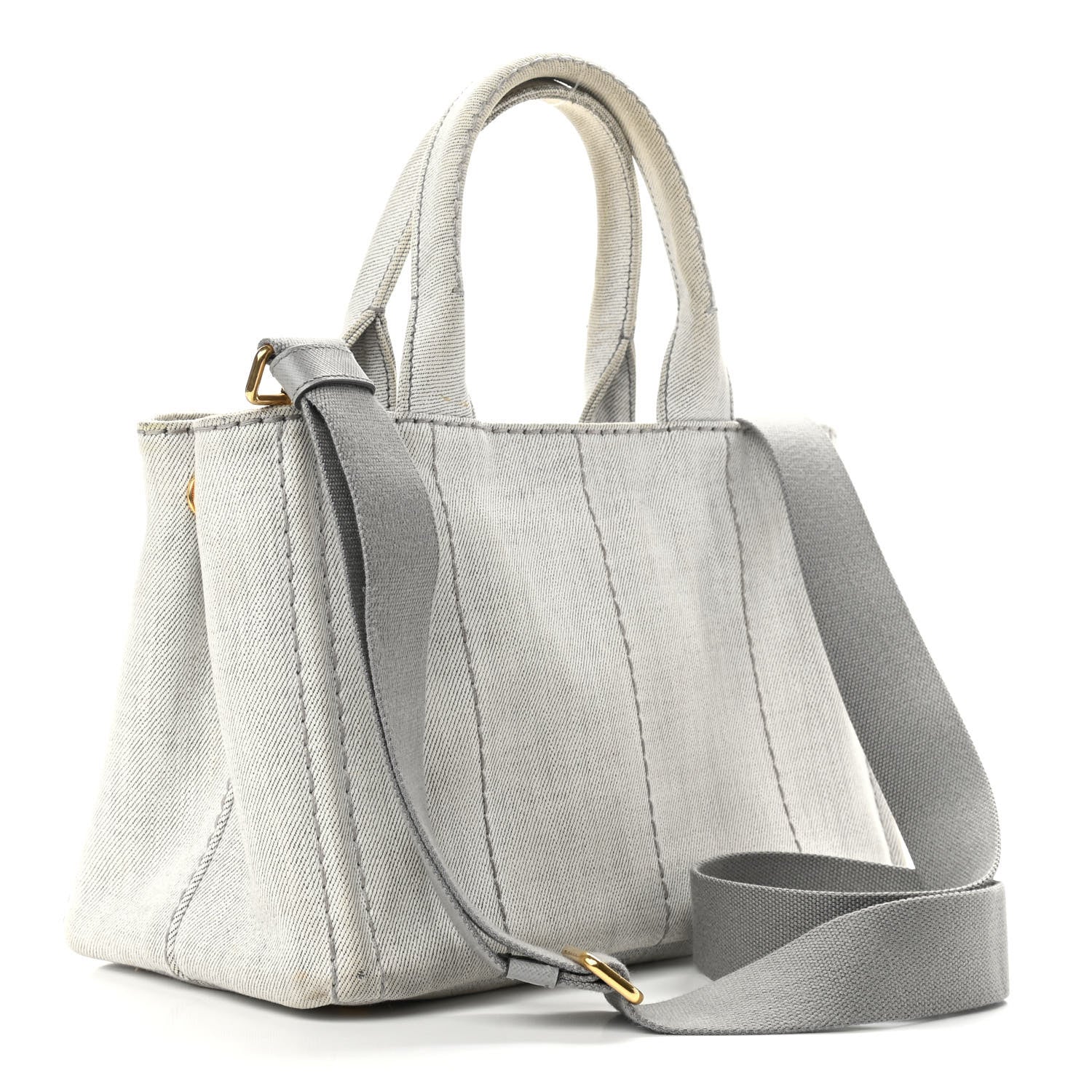 Prada Denim Small Logo Tote Bianco 2 of 13
